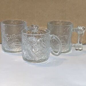 x3 Vtg 1990's Flintstones (x2) & The Riddler McDonald's 10oz Glass Cups Mugs